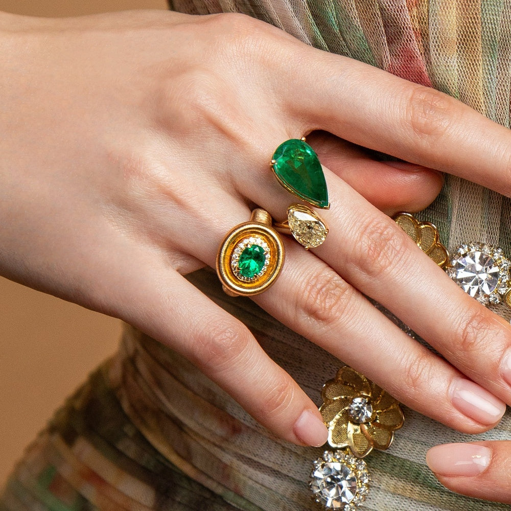 Ruchi New York - Quincy Colombian Emerald & Diamond Cocktail Ring in 18K Yellow Gold - Ruchi New York