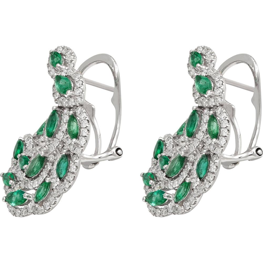 Ruchi New York - Rainforest Emerald Crescent Earrings in 18K White Gold