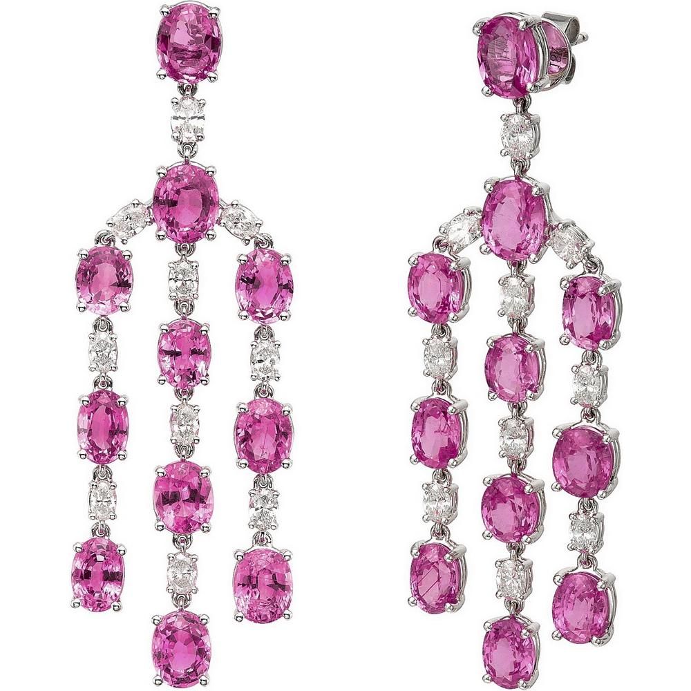 Ruchi New York - Reina Pink Sapphire Statement Earrings in 18K White Gold
