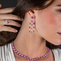 Ruchi New York - Reina Pink Sapphire Statement Earrings in 18K White Gold