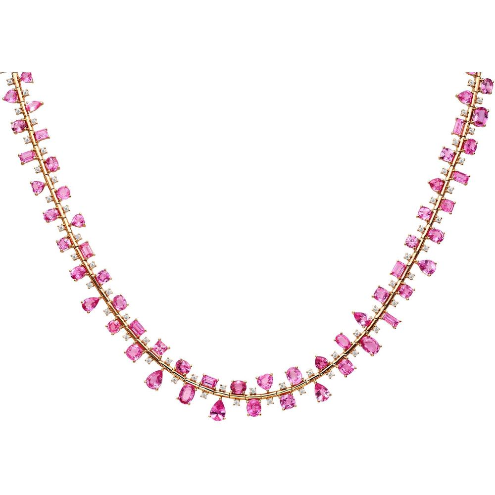 Ruchi New York - Reina Pink Sapphire Statement Necklace in 18K Rose Gold