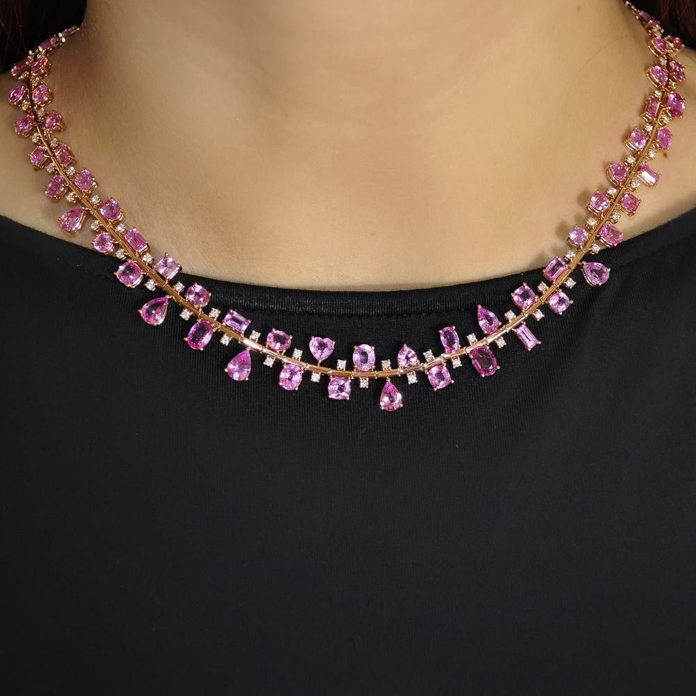 Ruchi New York - Reina Pink Sapphire Statement Necklace in 18K Rose Gold