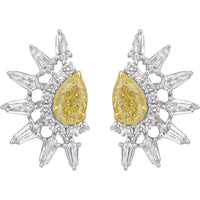 Ruchi New York - Reverie 3.09 Carat Fancy Yellow & White Diamond Starburst Stud Earrings in 18K White Gold - Ruchi New York