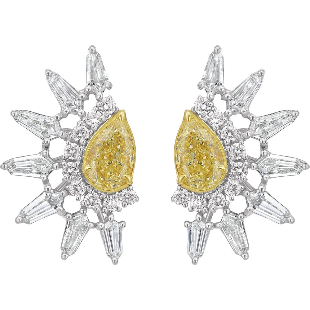 Ruchi New York - Reverie 3.09 Carat Fancy Yellow & White Diamond Starburst Stud Earrings in 18K White Gold - Ruchi New York