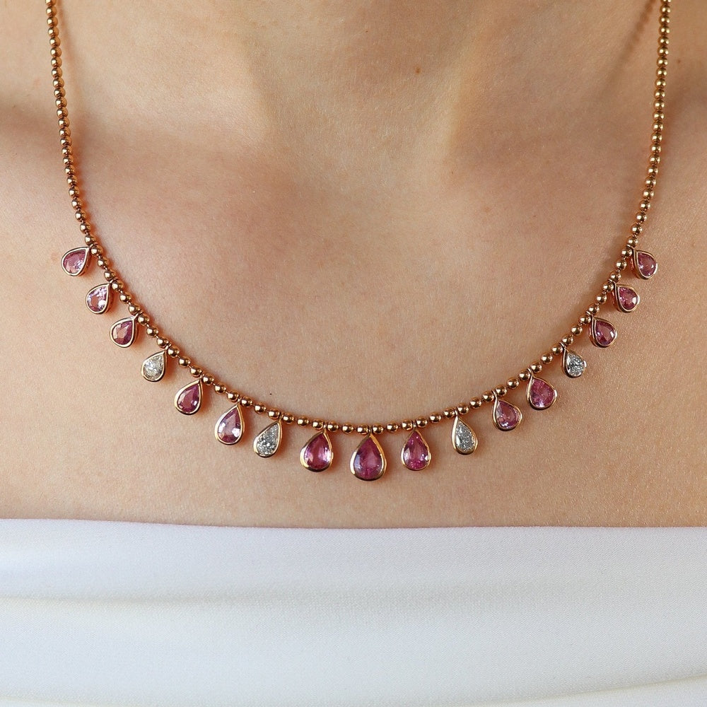 Ruchi New York - Rosé Pink Sapphire & Diamond Fringe Necklace in 18K Rose Gold - Ruchi New York