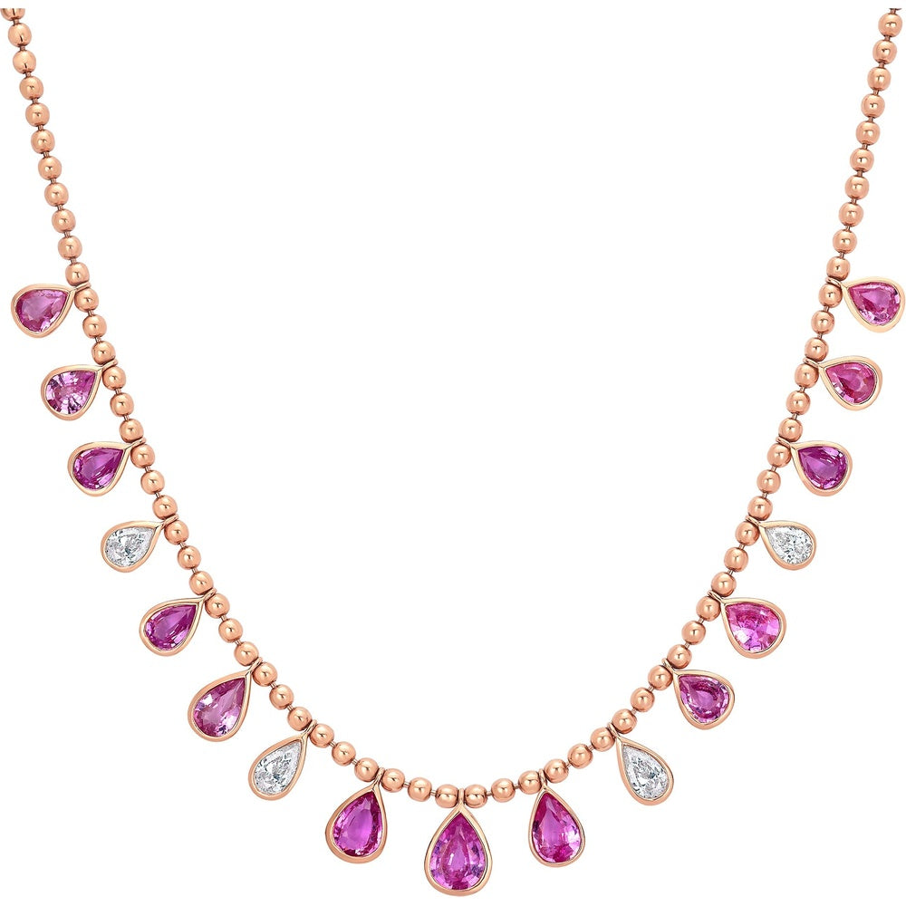Ruchi New York - Rosé Pink Sapphire & Diamond Fringe Necklace in 18K Rose Gold - Ruchi New York