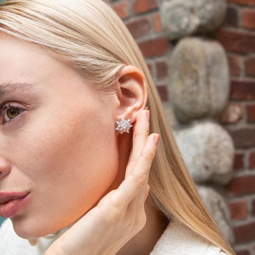 Ruchi New York - Rosee Diamond Stud Earrings in 18K White Gold