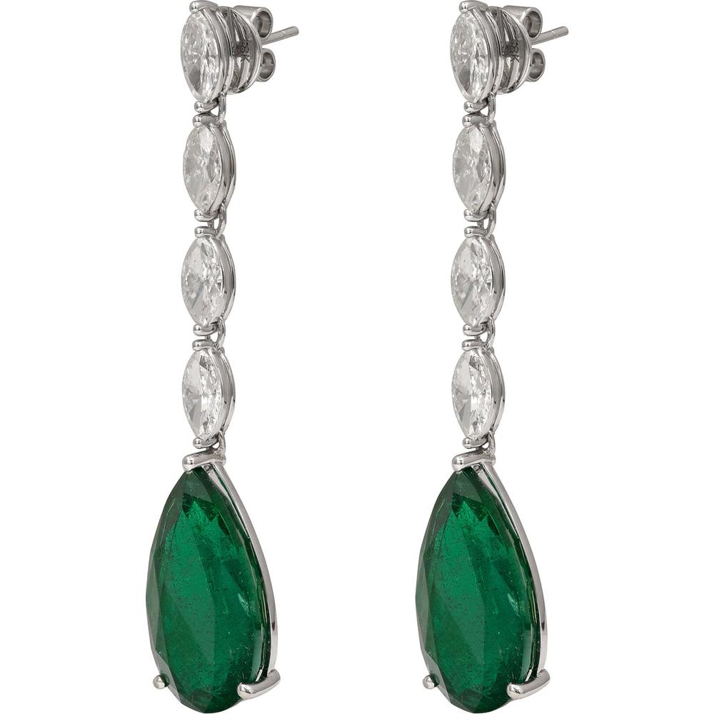 Ruchi New York - Royal Emerald Statement Earrings in 18K White Gold