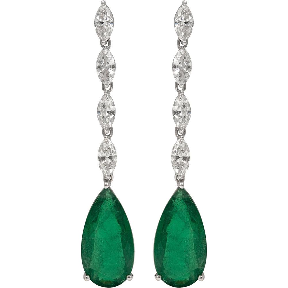 Ruchi New York - Royal Emerald Statement Earrings in 18K White Gold