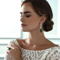 Ruchi New York - Royal Emerald Statement Earrings in 18K White Gold