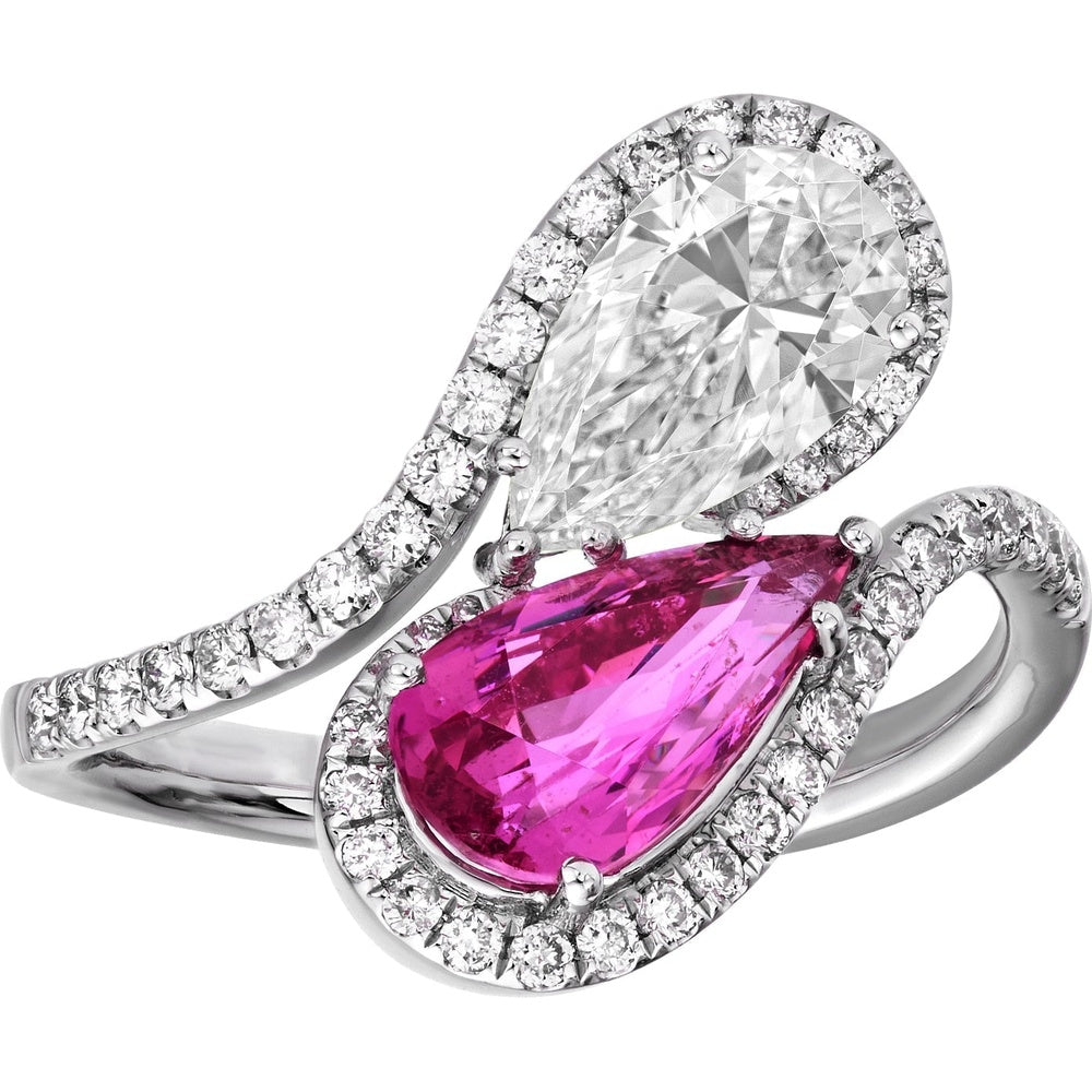 Ruchi New York - Sakura Pink Sapphire & Diamond Pear-Cut Wrap Ring in 18K White Gold - Ruchi New York