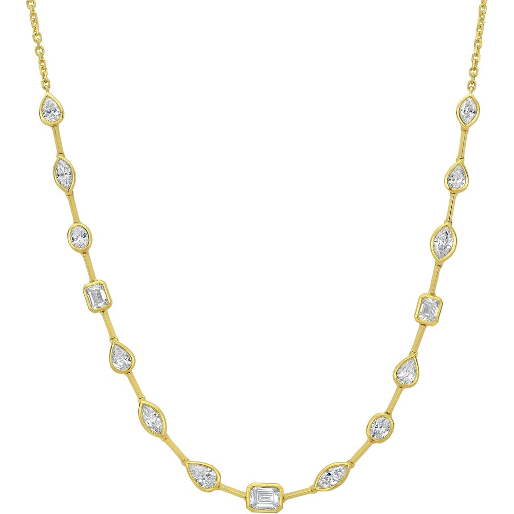 Ruchi New York - Santina 3.87 Carat Mixed-Cut Diamond Bezel Station Necklace in 18K Yellow Gold - Ruchi New York