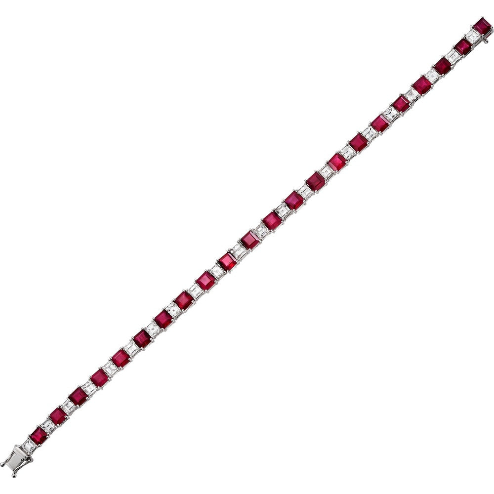 Ruchi New York - Serenata Ruby & Diamond Tennis Bracelet in 18K White Gold - Ruchi New York