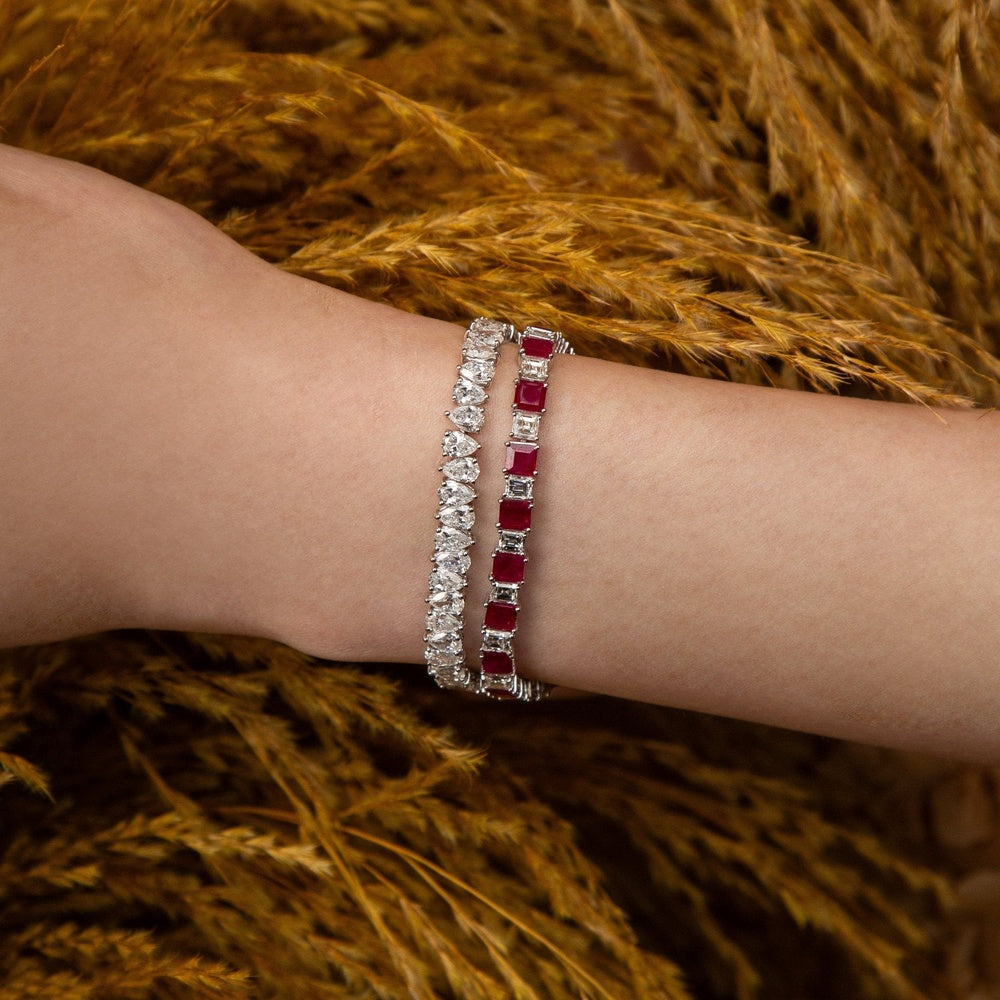Ruchi New York - Serenata Ruby & Diamond Tennis Bracelet in 18K White Gold - Ruchi New York
