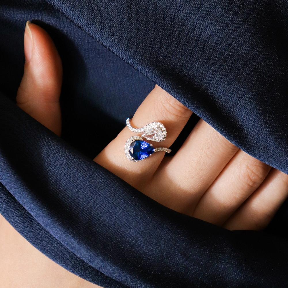 Ruchi New York - Silla Blue Sapphire Toi et Moi Ring in 18K White Gold