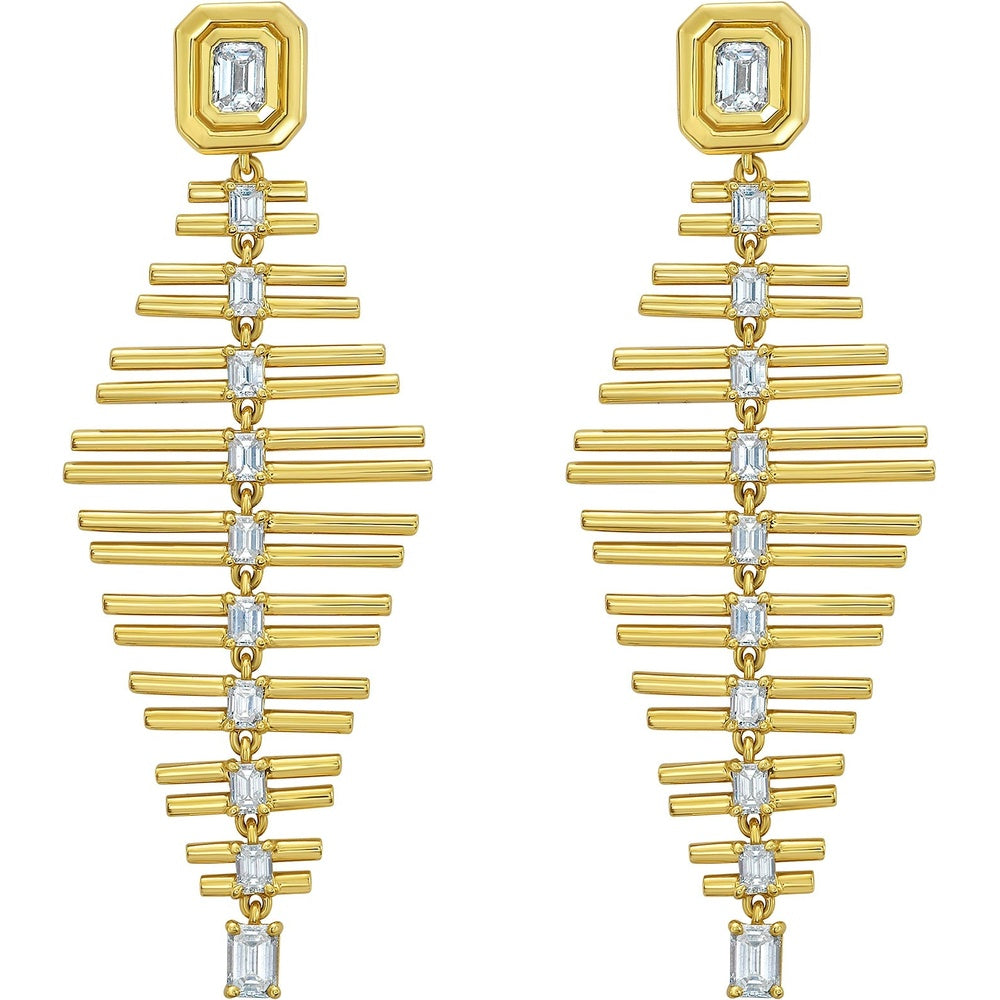 Ruchi New York - Solano Diamond Baguette Chandelier Earrings in 18K Yellow Gold - Ruchi New York