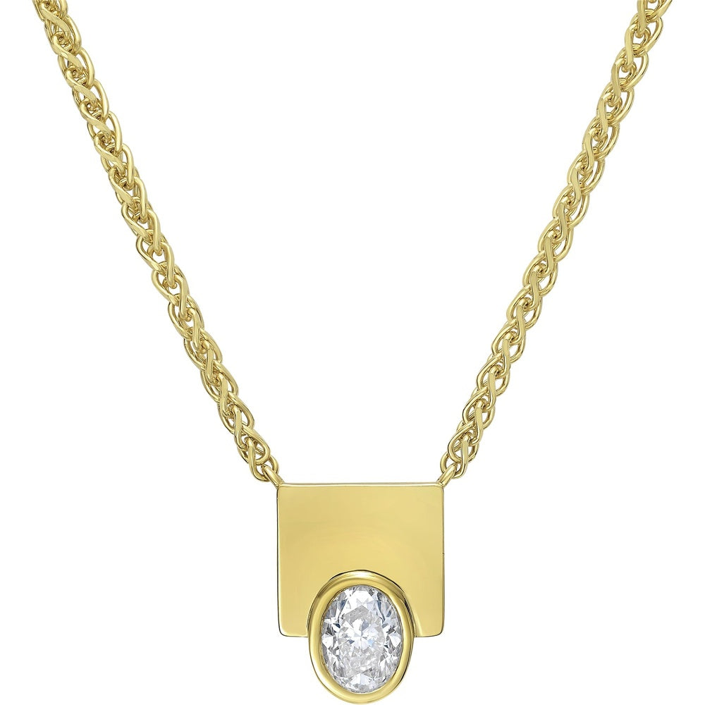 Ruchi New York - Solaris Oval Diamond Open Bezel Pendant Necklace in 18K Yellow Gold - Ruchi New York