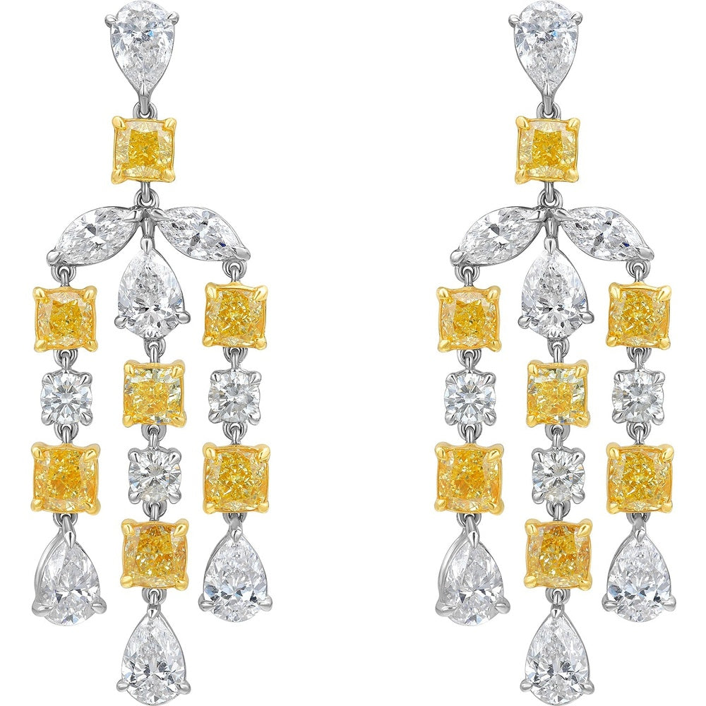 Ruchi New York - Soleil Fancy Yellow & White Diamond Chandelier Earrings in 18K White Gold - Ruchi New York