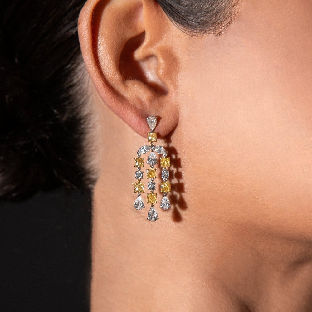 Ruchi New York - Soleil Fancy Yellow & White Diamond Chandelier Earrings in 18K White Gold - Ruchi New York