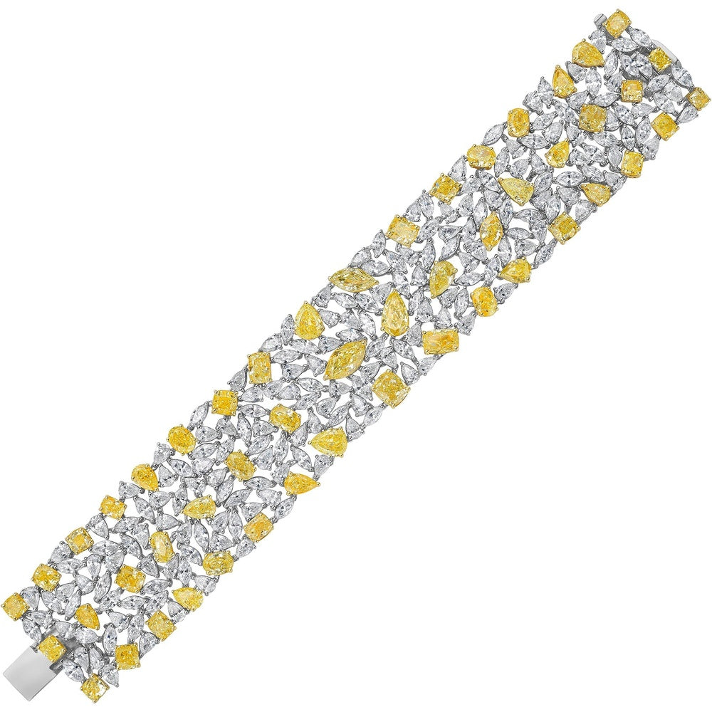 Ruchi New York - Soleil Fancy Yellow & White Diamond Statement Wide Bracelet in 18K White Gold - Ruchi New York