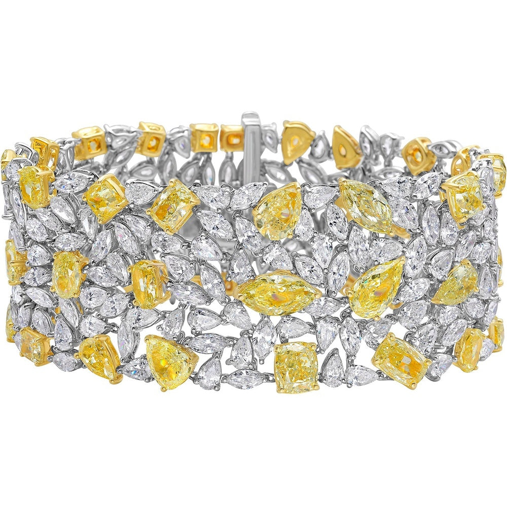 Ruchi New York - Soleil Fancy Yellow & White Diamond Statement Wide Bracelet in 18K White Gold - Ruchi New York