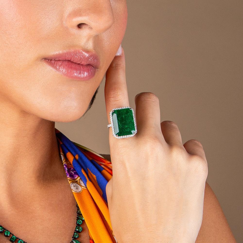 Ruchi New York - Sonata Emerald Cocktail Ring in 18K White Gold