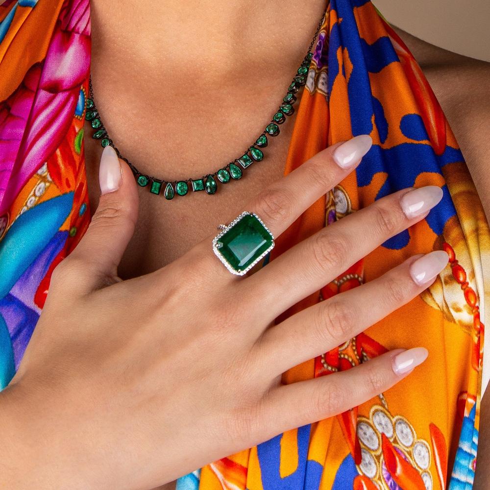 Ruchi New York - Sonata Emerald Cocktail Ring in 18K White Gold