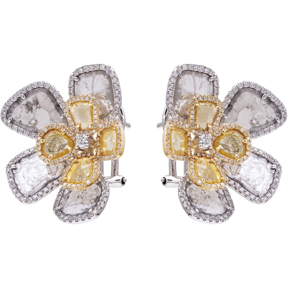 Ruchi New York - Sonora Half Moon Diamond Earrings in 18K White and Yellow Gold