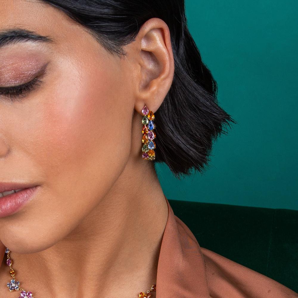 Ruchi New York - Spring Multi-Colored Sapphire Hoop Earrings in 18K Yellow Gold