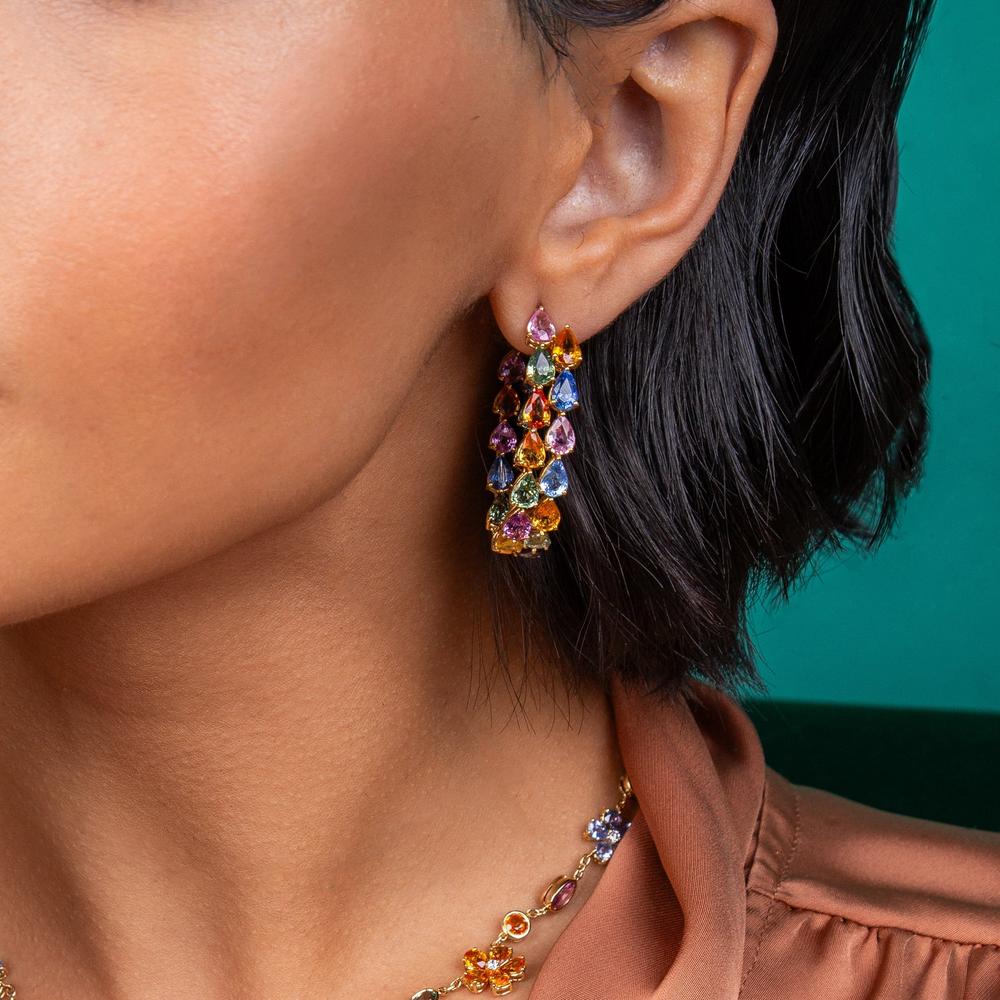 Ruchi New York - Spring Multi-Colored Sapphire Hoop Earrings in 18K Yellow Gold