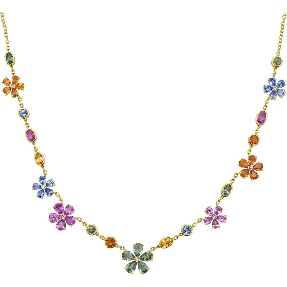 Ruchi New York - Superbloom Multi-Colored Sapphire Necklace in 18K Yellow Gold