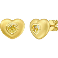 Ruchi New York - Sweetheart Heart-Shaped Yellow Diamond Stud Earrings in 18K Matte Yellow Gold - Ruchi New York