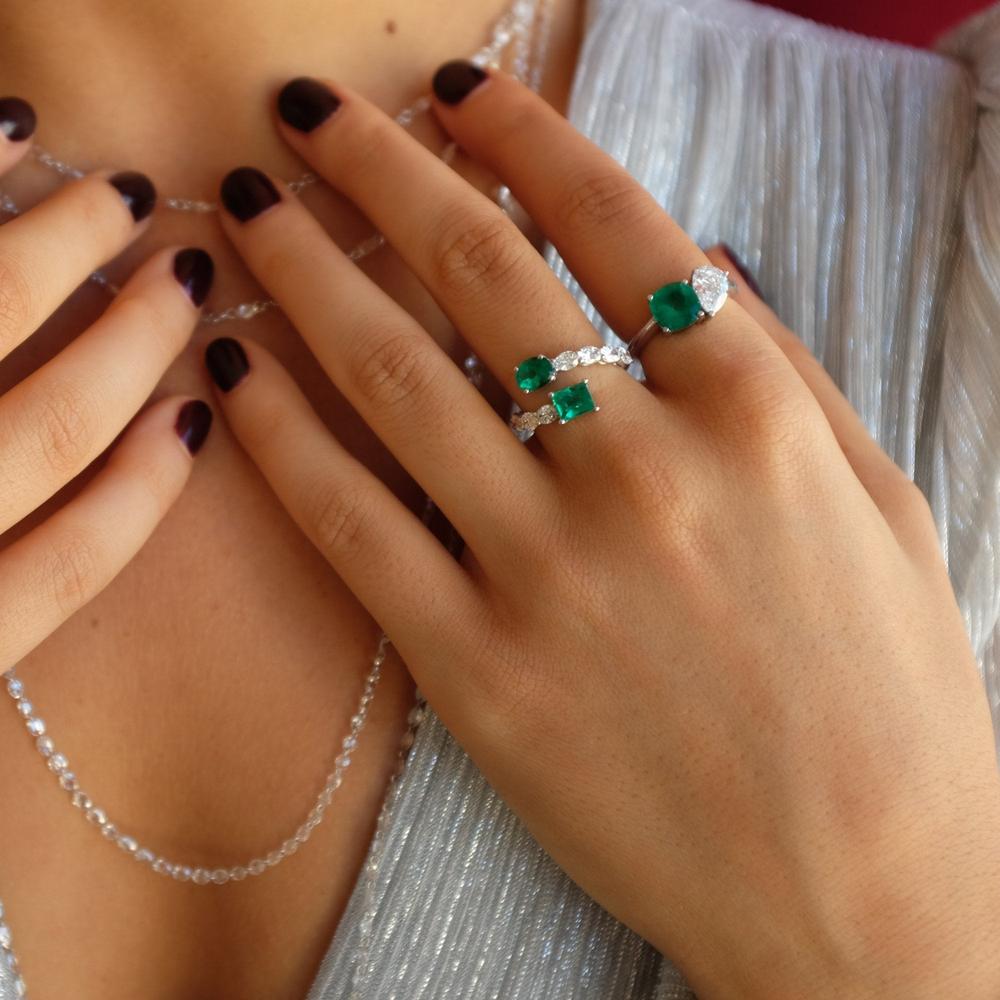 Ruchi New York - Toi Et Moi with Emerald Cocktail Ring in 18K White Gold