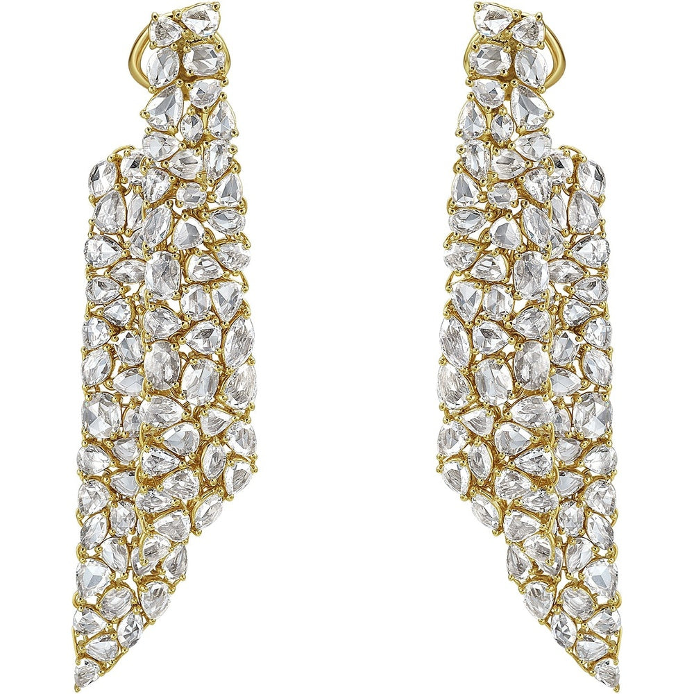 Ruchi New York - Tuberose 13.55 Carat Rose-Cut Diamond Front-Back Earrings in 18K Yellow Gold - Ruchi New York
