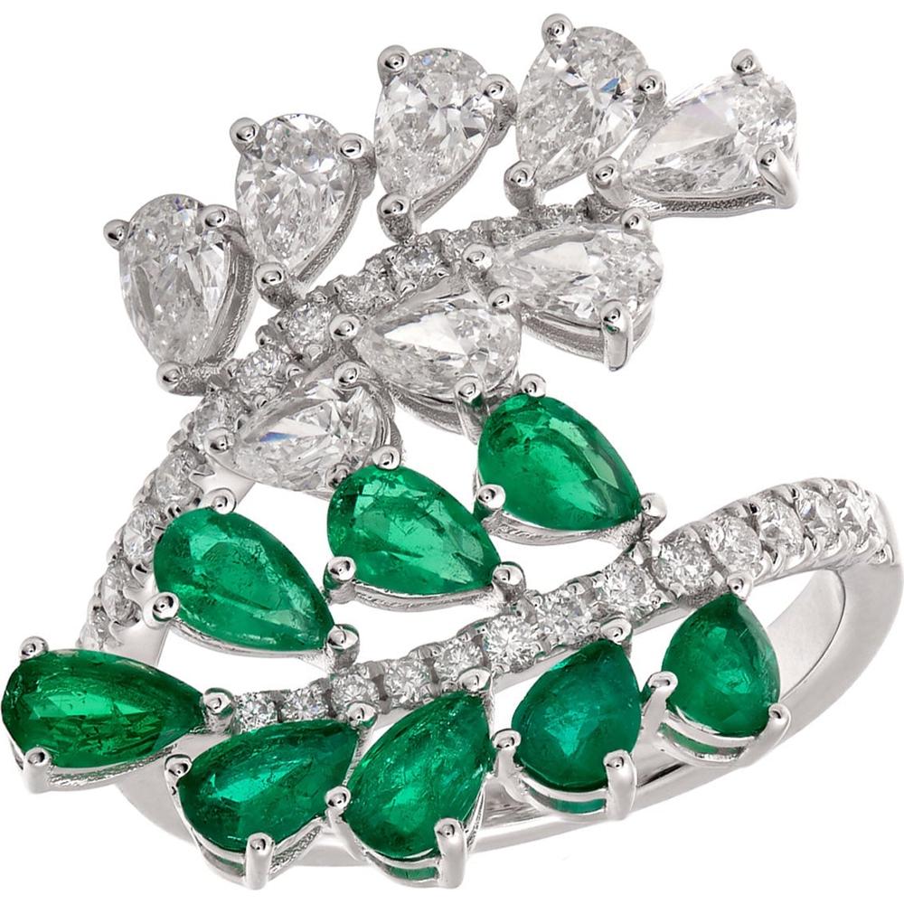 Ruchi New York - Vine Emerald Cocktail Ring in 18K White Gold