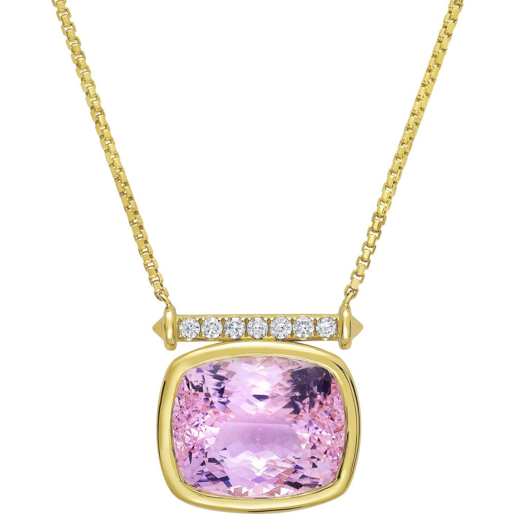 Ruchi New York - Viola 51.04 Carat Kunzite & Diamond Pendant Necklace in 18K Yellow Gold - Ruchi New York
