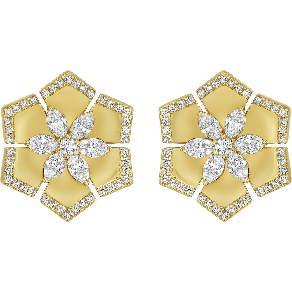 Ruchi New York - Virelai Marquise Diamond Floral Stud Earrings in 18K Yellow Gold - Ruchi New York