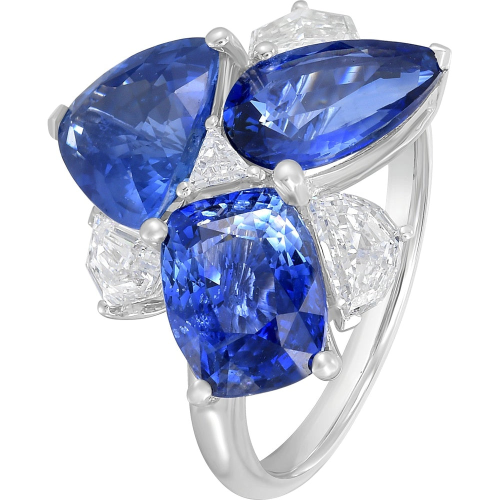 Ruchi New York - Virgo 7.17 Carat Mixed-Shape Blue Sapphire & Diamond Cocktail Ring in 18K White Gold - Ruchi New York