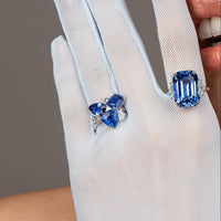 Ruchi New York - Virgo 7.17 Carat Mixed-Shape Blue Sapphire & Diamond Cocktail Ring in 18K White Gold - Ruchi New York