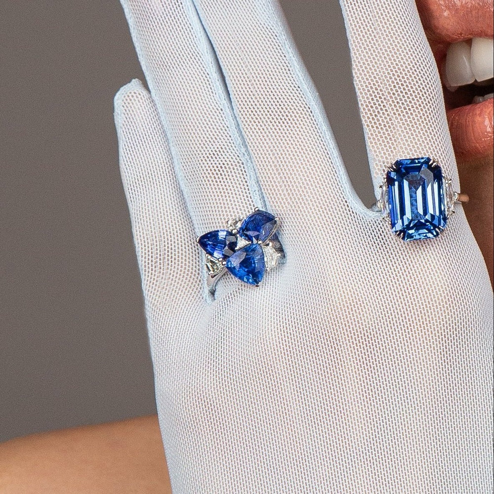 Ruchi New York - Virgo 7.17 Carat Mixed-Shape Blue Sapphire & Diamond Cocktail Ring in 18K White Gold - Ruchi New York