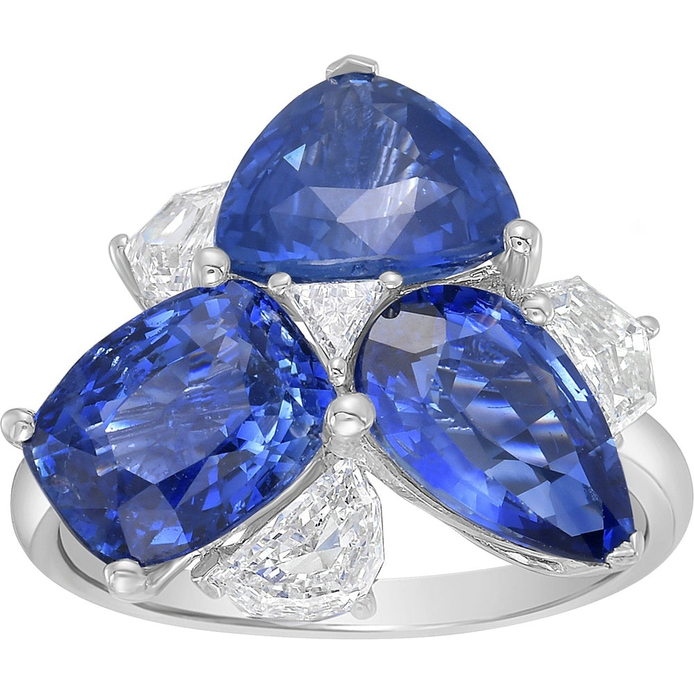 Ruchi New York - Virgo 7.17 Carat Mixed-Shape Blue Sapphire & Diamond Cocktail Ring in 18K White Gold - Ruchi New York