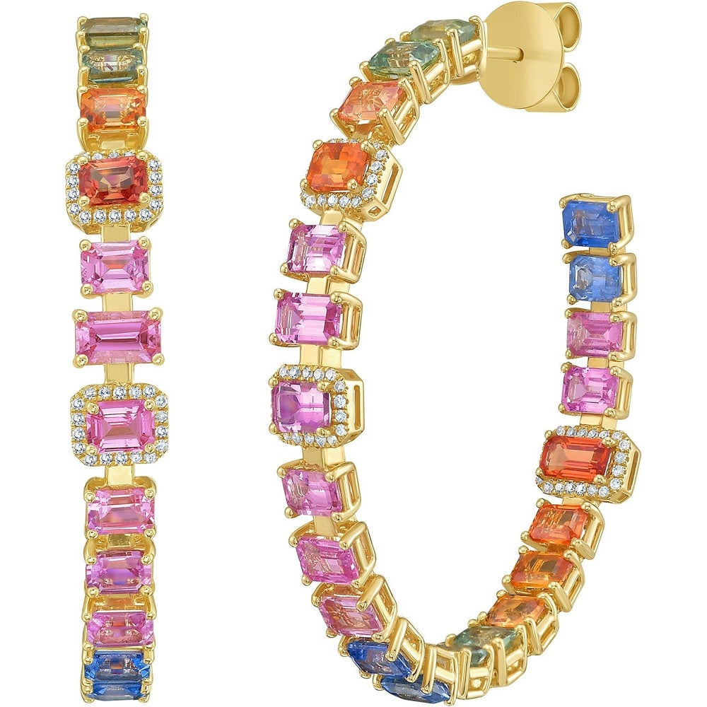 Ruchi New York - Vitrina Multi-Colored Sapphire & Diamond Hoop Earrings in 18K Yellow Gold - Ruchi New York