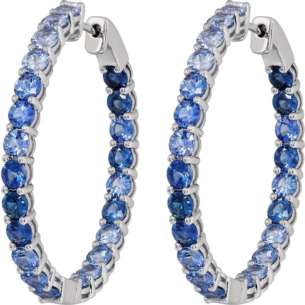 Ruchi New York - Wave Blue Sapphire Hoop Earrings in 18K White Gold