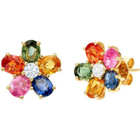 Ruchi New York - Wildflower Multi-Colored Sapphire Mini Stud Earrings in 18K Yellow Gold
