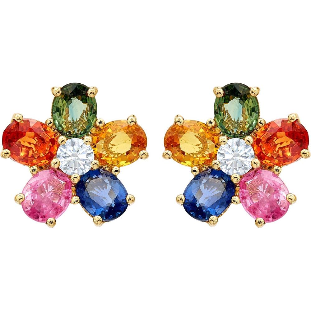 Ruchi New York - Wildflower Multi-Colored Sapphire Mini Stud Earrings in 18K Yellow Gold