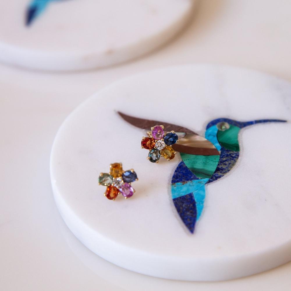 Ruchi New York - Wildflower Multi-Colored Sapphire Mini Stud Earrings in 18K Yellow Gold