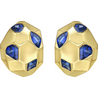 Ruchi New York - Zahi Blue Sapphire Sculptural Stud Earrings in 18K Yellow Gold - Ruchi New York