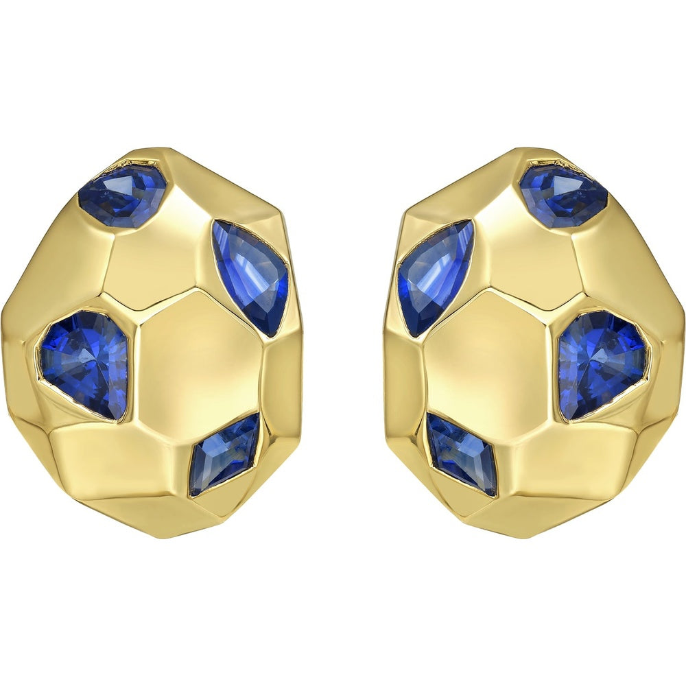 Ruchi New York - Zahi Blue Sapphire Sculptural Stud Earrings in 18K Yellow Gold - Ruchi New York