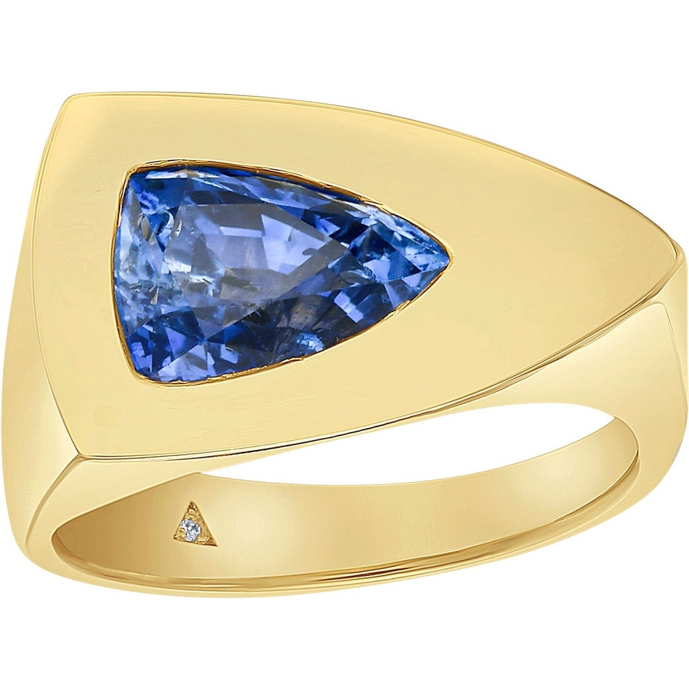 Ruchi New York - Zahi Trillion Blue Sapphire Ring with Hidden Diamond in 18K Yellow Gold - Ruchi New York