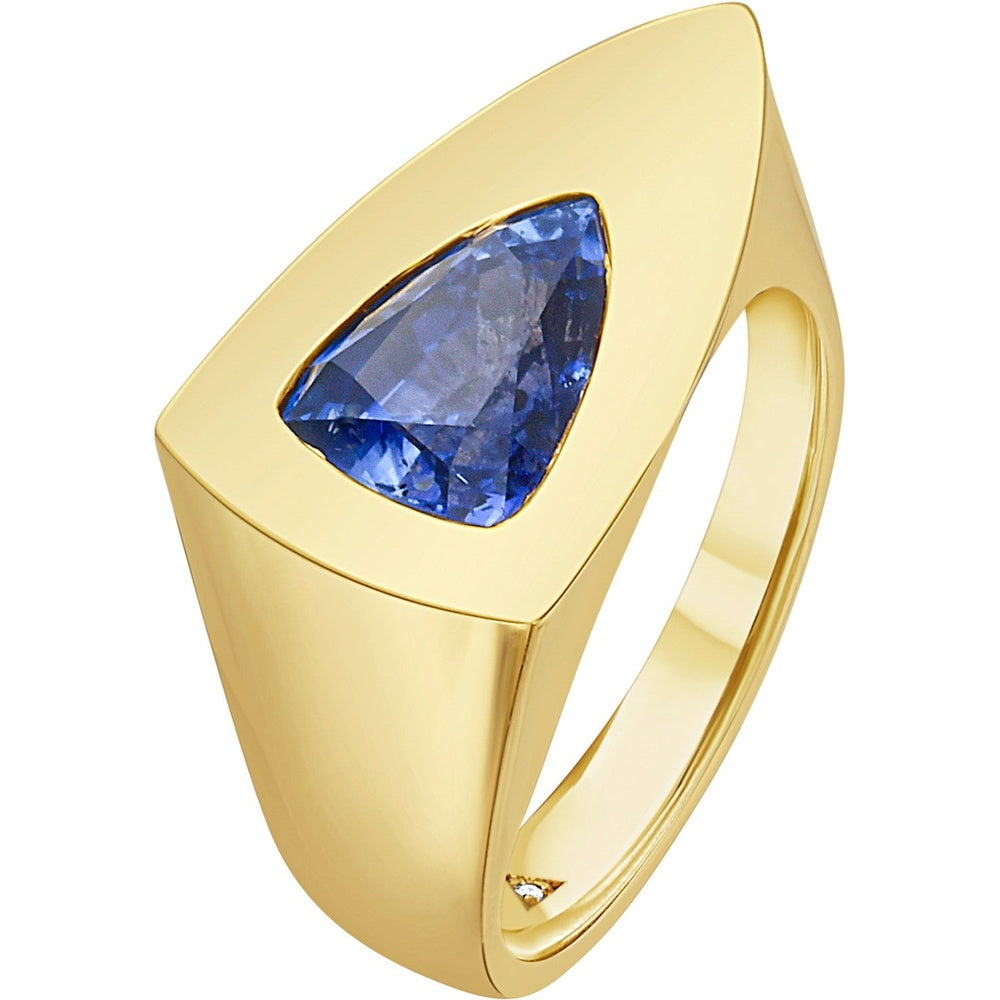 Ruchi New York - Zahi Trillion Blue Sapphire Ring with Hidden Diamond in 18K Yellow Gold - Ruchi New York